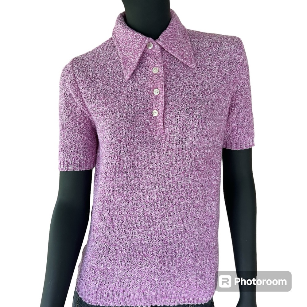 Vintage Pink Knit Sweater Dagger Collar Light Academia Preppy Prep 70s